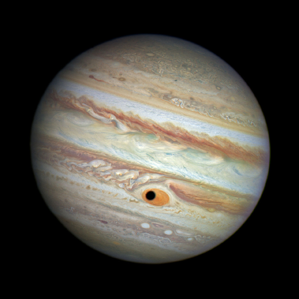 Ganymede shadow and great red spot on Jupiter